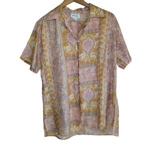 BOGARI C Silk Button Down Shirt Womens S Pastel Floral Geometric 90s Vintage